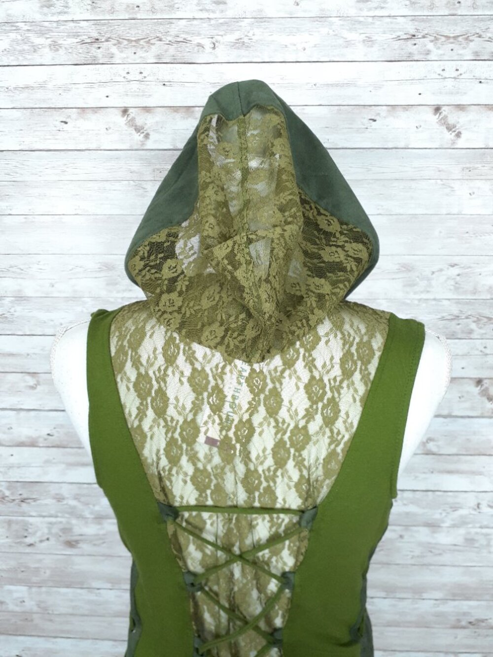 Earthbound Trading Fairy Vest S Hooded Lace Up Green Festival Ren Fair 959A - Picture 5 of 8